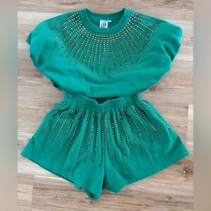 QUEEN OF SPARKLES Green and Gold Embellished Set